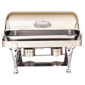 Chafer – Chrome – Roll Top – Modern Rectangle – 8 Quart, designed to keep food warm and add elegance to events like buffets, weddings, and corporate gatherings.