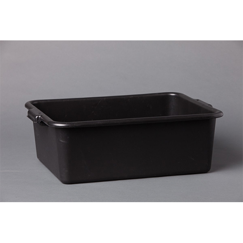 Plastic bus tubs for organizing and transporting items at events.