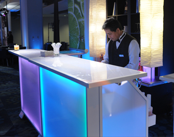 Bar – Smart – Illuminated – 5′ LED bar with ice bin, speed rail, and remote-controlled color-changing lights, perfect for Las Vegas events